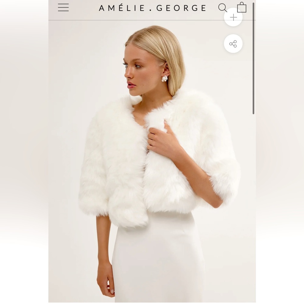 Amelie George white cropped faux fur jacket